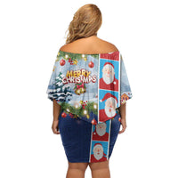 Merry Christmas Family Matching Off Shoulder Short Dress and Hawaiian Shirt Funny Santa Claus Cards Photo and Polynesian Pattern Blue Color LT03 - Polynesian Pride