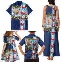 Merry Christmas Family Matching Tank Maxi Dress and Hawaiian Shirt Funny Santa Claus Cards Photo and Polynesian Pattern Blue Color LT03 - Polynesian Pride