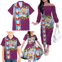 Merry Christmas Family Matching Off The Shoulder Long Sleeve Dress and Hawaiian Shirt Funny Santa Claus Cards Photo and Polynesian Pattern Pink Color LT03 - Polynesian Pride
