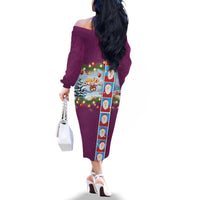 Merry Christmas Family Matching Off The Shoulder Long Sleeve Dress and Hawaiian Shirt Funny Santa Claus Cards Photo and Polynesian Pattern Pink Color LT03 - Polynesian Pride