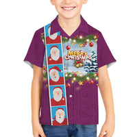 Merry Christmas Family Matching Off The Shoulder Long Sleeve Dress and Hawaiian Shirt Funny Santa Claus Cards Photo and Polynesian Pattern Pink Color LT03 Son's Shirt Pink - Polynesian Pride