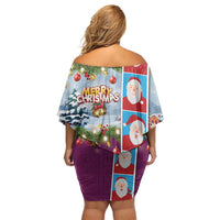 Merry Christmas Family Matching Off Shoulder Short Dress and Hawaiian Shirt Funny Santa Claus Cards Photo and Polynesian Pattern Pink Color LT03 - Polynesian Pride