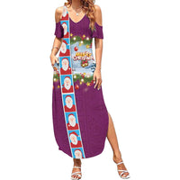 Merry Christmas Family Matching Summer Maxi Dress and Hawaiian Shirt Funny Santa Claus Cards Photo and Polynesian Pattern Pink Color LT03 Mom's Dress Pink - Polynesian Pride
