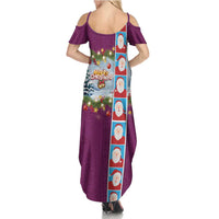 Merry Christmas Family Matching Summer Maxi Dress and Hawaiian Shirt Funny Santa Claus Cards Photo and Polynesian Pattern Pink Color LT03 - Polynesian Pride