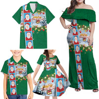 Merry Christmas Family Matching Off Shoulder Maxi Dress and Hawaiian Shirt Funny Santa Claus Cards Photo and Polynesian Pattern Green Color LT03 - Polynesian Pride