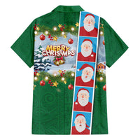 Merry Christmas Family Matching Off Shoulder Maxi Dress and Hawaiian Shirt Funny Santa Claus Cards Photo and Polynesian Pattern Green Color LT03 - Polynesian Pride