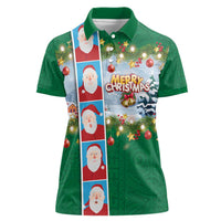 Merry Christmas Women Polo Shirt Funny Santa Claus Cards Photo and Polynesian Pattern Green Color LT03 Female Green - Polynesian Pride