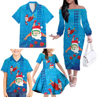 Hawaiian Santa Claus Snorkeling Family Matching Off The Shoulder Long Sleeve Dress and Hawaiian Shirt Kakau and Polynesian Pattern LT03 - Polynesian Pride
