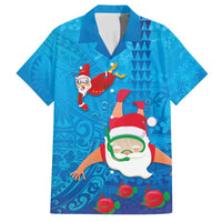 Hawaiian Santa Claus Snorkeling Family Matching Off Shoulder Maxi Dress and Hawaiian Shirt Kakau and Polynesian Pattern LT03 Dad's Shirt - Short Sleeve Blue - Polynesian Pride