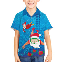 Hawaiian Santa Claus Snorkeling Family Matching Tank Maxi Dress and Hawaiian Shirt Kakau and Polynesian Pattern LT03 Son's Shirt Blue - Polynesian Pride
