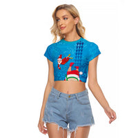 Hawaiian Santa Claus Snorkeling Raglan Cropped T Shirt Kakau and Polynesian Pattern