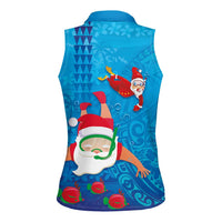 Hawaiian Santa Claus Snorkeling Women Sleeveless Polo Shirt Kakau and Polynesian Pattern