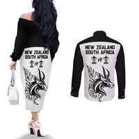 South Africa and New Zealand Couples Matching Off The Shoulder Long Sleeve Dress and Long Sleeve Button Shirt Champion History Go Final 2023 Vintage Style LT03 - Polynesian Pride