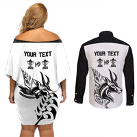 Personalised South Africa and New Zealand Couples Matching Off Shoulder Short Dress and Long Sleeve Button Shirt Champion History Go Final 2023 Vintage Style LT03 - Polynesian Pride