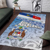New Zealand Auckland Area Rug Auckland's Flag and Coat of Arms - Koru Art Maori Pattern LT03 Light Blue - Polynesian Pride