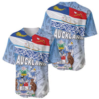 New Zealand Auckland Baseball Jersey Auckland's Flag and Coat of Arms - Koru Art Maori Pattern LT03 - Polynesian Pride