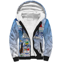 New Zealand Auckland Sherpa Hoodie Auckland's Flag and Coat of Arms - Koru Art Maori Pattern LT03 Unisex Light Blue - Polynesian Pride