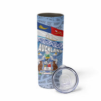 New Zealand Auckland Skinny Tumbler Auckland's Flag and Coat of Arms - Koru Art Maori Pattern LT03 - Polynesian Pride