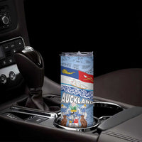 New Zealand Auckland Skinny Tumbler Auckland's Flag and Coat of Arms - Koru Art Maori Pattern LT03 - Polynesian Pride