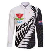 New Zealand Auckland Family Matching Off The Shoulder Long Sleeve Dress and Hawaiian Shirt Auckland's Emblem and Silver Ferns - Maori Art Tattoo LT03 Dad's Shirt - Long Sleeve Light Blue - Polynesian Pride