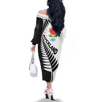 New Zealand Auckland Family Matching Off The Shoulder Long Sleeve Dress and Hawaiian Shirt Auckland's Emblem and Silver Ferns - Maori Art Tattoo LT03 - Polynesian Pride