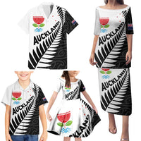 New Zealand Auckland Family Matching Puletasi and Hawaiian Shirt Auckland's Emblem and Silver Ferns - Maori Art Tattoo LT03 - Polynesian Pride