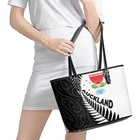 New Zealand Auckland Leather Tote Bag Auckland's Emblem and Silver Ferns - Maori Art Tattoo LT03 - Polynesian Pride
