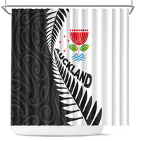New Zealand Auckland Shower Curtain Auckland's Emblem and Silver Ferns - Maori Art Tattoo LT03 Light Blue - Polynesian Pride