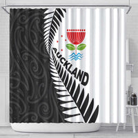 New Zealand Auckland Shower Curtain Auckland's Emblem and Silver Ferns - Maori Art Tattoo LT03 - Polynesian Pride