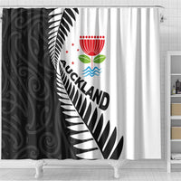New Zealand Auckland Shower Curtain Auckland's Emblem and Silver Ferns - Maori Art Tattoo LT03 - Polynesian Pride