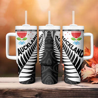 New Zealand Auckland Tumbler With Handle Auckland's Emblem and Silver Ferns - Maori Art Tattoo LT03 - Polynesian Pride