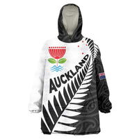 New Zealand Auckland Wearable Blanket Hoodie Auckland's Emblem and Silver Ferns - Maori Art Tattoo LT03 One Size Light Blue - Polynesian Pride