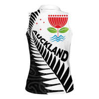 New Zealand Auckland Women Sleeveless Polo Shirt Auckland's Emblem and Silver Ferns - Maori Art Tattoo LT03 - Polynesian Pride