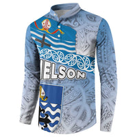 New Zealand Nelson Button Sweatshirt Nelson's Flag and Seal - Maori Art Tattoo