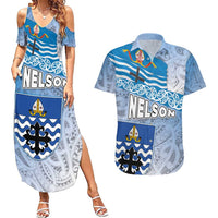 New Zealand Nelson Couples Matching Summer Maxi Dress and Hawaiian Shirt Nelson's Flag and Seal - Maori Art Tattoo