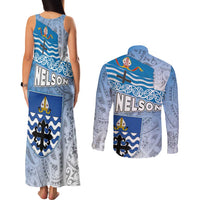 New Zealand Nelson Couples Matching Tank Maxi Dress and Long Sleeve Button Shirt Nelson's Flag and Seal - Maori Art Tattoo
