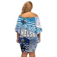 New Zealand Nelson Family Matching Off Shoulder Short Dress and Hawaiian Shirt Nelson's Flag and Seal - Maori Art Tattoo LT03 - Polynesian Pride