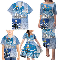 New Zealand Nelson Family Matching Puletasi and Hawaiian Shirt Nelson's Flag and Seal - Maori Art Tattoo LT03 - Polynesian Pride