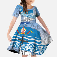 New Zealand Nelson Kid Short Sleeve Dress Nelson's Flag and Seal - Maori Art Tattoo LT03 KID White - Polynesian Pride