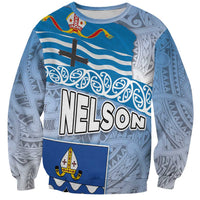 New Zealand Nelson Sweatshirt Nelson's Flag and Seal - Maori Art Tattoo