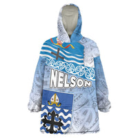 New Zealand Nelson Wearable Blanket Hoodie Nelson's Flag and Seal - Maori Art Tattoo LT03 One Size White - Polynesian Pride