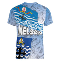 New Zealand Nelson Women V-Neck T-Shirt Nelson's Flag and Seal - Maori Art Tattoo