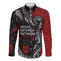 Aotearoa Toitu Te Tiriti Family Matching Off The Shoulder Long Sleeve Dress and Hawaiian Shirt New Zealand Honour the Treaty - Te Tiriti Is Us LT03 Dad's Shirt - Long Sleeve Red - Polynesian Pride