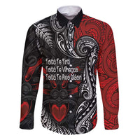 Aotearoa Toitu Te Tiriti Family Matching Off Shoulder Short Dress and Hawaiian Shirt New Zealand Honour the Treaty - Te Tiriti Is Us LT03 Dad's Shirt - Long Sleeve Red - Polynesian Pride