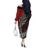 Aotearoa Toitu Te Tiriti Off The Shoulder Long Sleeve Dress New Zealand Honour the Treaty - Te Tiriti Is Us LT03 - Polynesian Pride