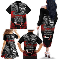 Aotearoa Toitu Te Tiriti Family Matching Off The Shoulder Long Sleeve Dress and Hawaiian Shirt New Zealand Honour the Treaty - Fight Together LT03 - Polynesian Pride