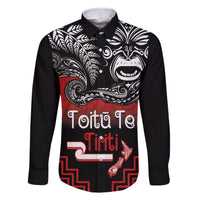 Aotearoa Toitu Te Tiriti Family Matching Off The Shoulder Long Sleeve Dress and Hawaiian Shirt New Zealand Honour the Treaty - Fight Together LT03 Dad's Shirt - Long Sleeve Red - Polynesian Pride