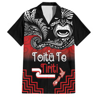 Aotearoa Toitu Te Tiriti Family Matching Puletasi and Hawaiian Shirt New Zealand Honour the Treaty - Fight Together LT03 Dad's Shirt - Short Sleeve Red - Polynesian Pride