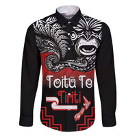 Aotearoa Toitu Te Tiriti Family Matching Puletasi and Hawaiian Shirt New Zealand Honour the Treaty - Fight Together LT03 Dad's Shirt - Long Sleeve Red - Polynesian Pride
