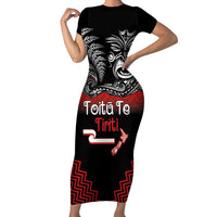 Aotearoa Toitu Te Tiriti Family Matching Short Sleeve Bodycon Dress and Hawaiian Shirt New Zealand Honour the Treaty - Fight Together LT03 Mom's Dress Red - Polynesian Pride